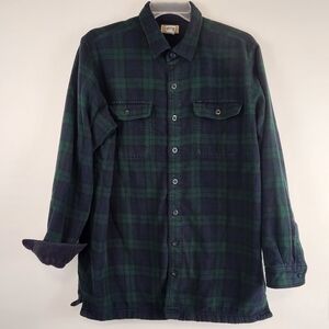 LL Bean Fleece Lined Flannel Button Shirt Jacket Shacket Blue Plaid Men L Tall